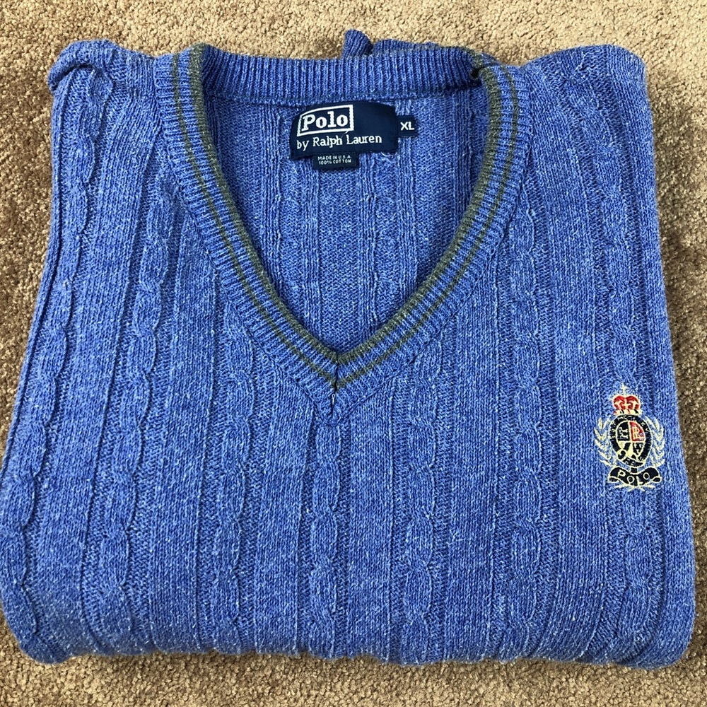 RARE Vintage 70’s-80’s Polo Ralph Lauren Crest Logo Cable Knit Sweater Size XL